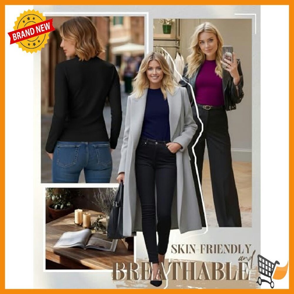 Women's Long Sleeve Mock Turtleneck Pullover Stretch Cotton Layering Top - Picture 4 of 8